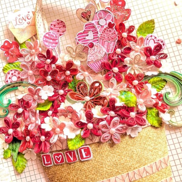 Quilled Valentine Floral Bouquet Greeting Card Quilled Valentine Floral Bouquet Greeting Card