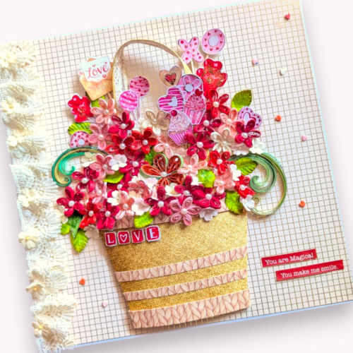 Quilled Valentine Floral Bouquet Greeting Card