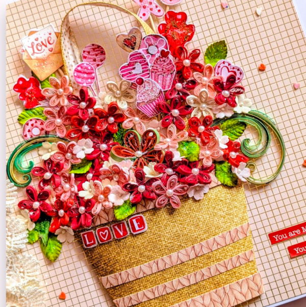 Quilled Valentine Floral Bouquet Greeting Card Quilled Valentine Floral Bouquet Greeting Card